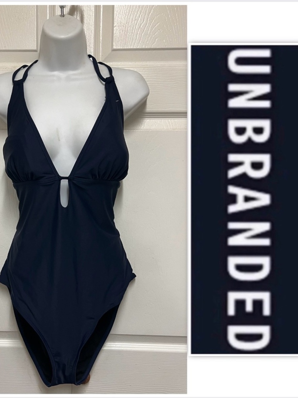 UNBRANDED Navy Plunge One Piece Plus Size Swimsuit